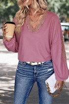Lace Crochet Lantern Sleeves Blouse