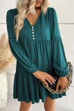 Verdant Lace Puff Sleeve Buttoned Tiered Ruffled Mini Dress
