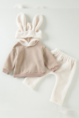 Apricot Baby Hoodies With Fleece Pants 2pcs Set