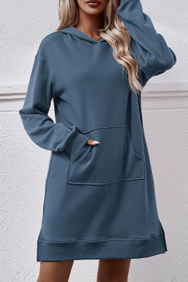 Plain Hooded Kangragoo Pockets Sweatshirt Dress