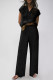 Black Knitted V Neck Sweater and Casual Pants Set