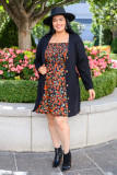 Multicolor Plus Size Smocked Long Sleeve Floral Dress