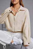 Apricot Open Zipper Turn Down Collar Jacket