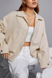 Apricot Open Zipper Turn Down Collar Jacket