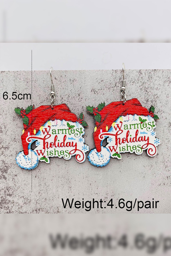 Christmas Print Water Drop Wooded Earrings MOQ 5pcs