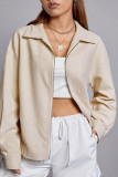 Apricot Open Zipper Turn Down Collar Jacket