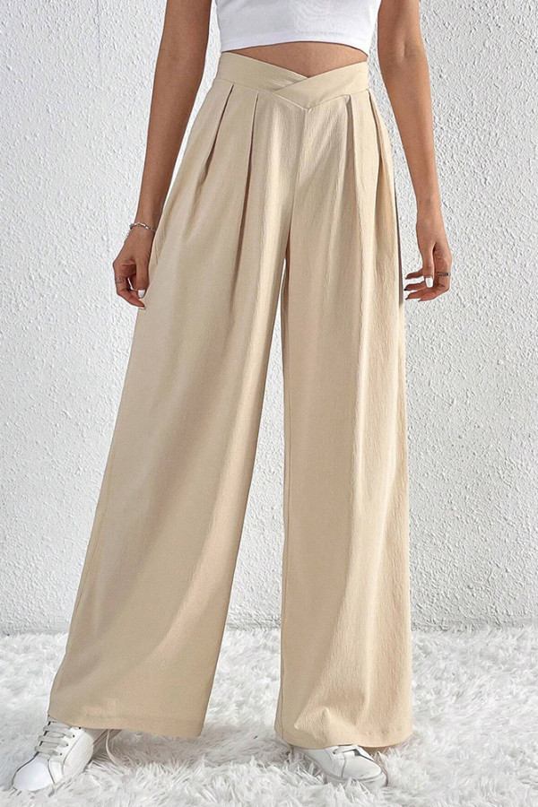 Apricot Linen Smocked Wide Leg Pants