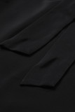 Black Long Bubble Sleeve Mock Neck Chiffon Top