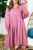 Purple Collared Neck Crinkled Tiered Dress