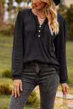 Boutique Wholesale Women Plain V Neck Buttoned Long Sleeves Top