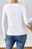 White Plunge V Neck Long Sleeves Top