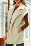 Plain Lapel Collar Open Button Fleece Vest Coat