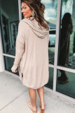 Apricot Open Front Hooded Long Cardigan with Slits