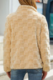 Plain Plaid Texture Open Zipper Fleece Jacket