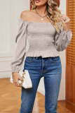 Plain Smocked Off Shoulder Long Sleeves Top