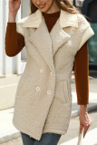 Plain Lapel Collar Open Button Fleece Vest Coat