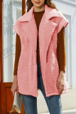 Plain Lapel Collar Open Button Fleece Vest Coat