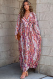 Multicolour Boho Paisley Print V Neck Empire Waist Maxi Dress