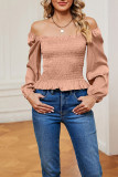 Plain Smocked Off Shoulder Long Sleeves Top