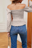Plain Smocked Off Shoulder Long Sleeves Top