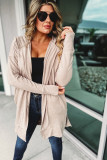 Apricot Open Front Hooded Long Cardigan with Slits
