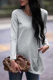 Grey Side Button Irregular Length Long Sleeves Top