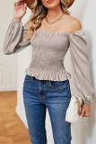 Plain Smocked Off Shoulder Long Sleeves Top