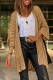 Camel Pointelle Knit Pocket Open Front Cardigan