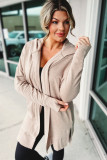 Apricot Open Front Hooded Long Cardigan with Slits