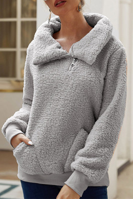 Turndown Collor Size Zipper Fleece Sweatshirt