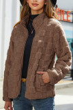 Plain Plaid Texture Open Zipper Fleece Jacket