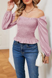 Plain Smocked Off Shoulder Long Sleeves Top