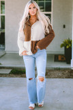 Brown Color Block Sherpa Button Up Jacket