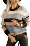 Gray Striped Color Block Casual Sweater