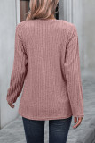 Plaid Buttoned Crew Neck Long Sleeves Rib Top