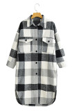 Plaid Woold Pockets Button Up Long Length Jacket