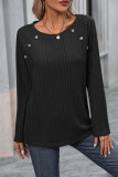 Plaid Buttoned Crew Neck Long Sleeves Rib Top