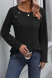 Plaid Buttoned Crew Neck Long Sleeves Rib Top
