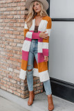 Rose Red Colorblock Open Front Long Knit Cardigan