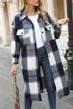 Plaid Woold Pockets Button Up Long Length Jacket