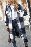 Plaid Woold Pockets Button Up Long Length Jacket