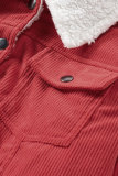 Red Corduroy Sherpa Snap Button Flap Jacket