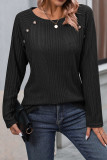 Plaid Buttoned Crew Neck Long Sleeves Rib Top