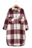 Plaid Woold Pockets Button Up Long Length Jacket