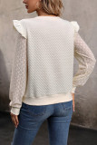 Off-White V Neck Quilted Splicing Lace Sleeves Top