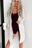 White Side Splits Open Front Hooded Cardigan
