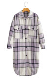 Plaid Woold Pockets Button Up Long Length Jacket