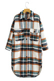 Plaid Woold Pockets Button Up Long Length Jacket
