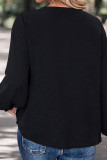 Black V Neck Contrast Leopard Tape Puff Blouse