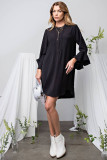 Black Solid Color Flounce Splicing Sleeve Mini Shift Dress